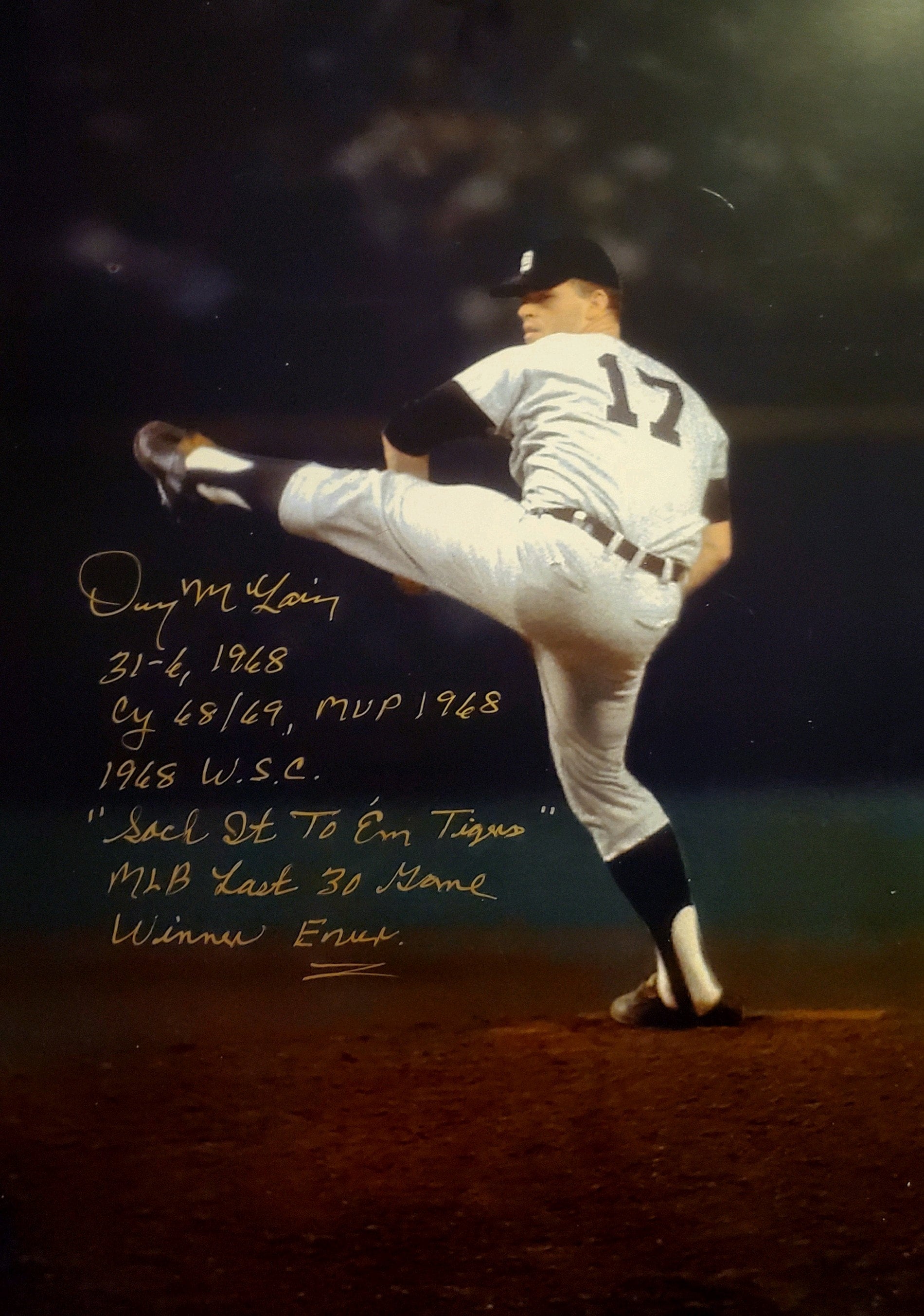 Denny McLain Signed Autograph Detroit Tigers 8x10 Photo - W-Stats - MINT  W/COA