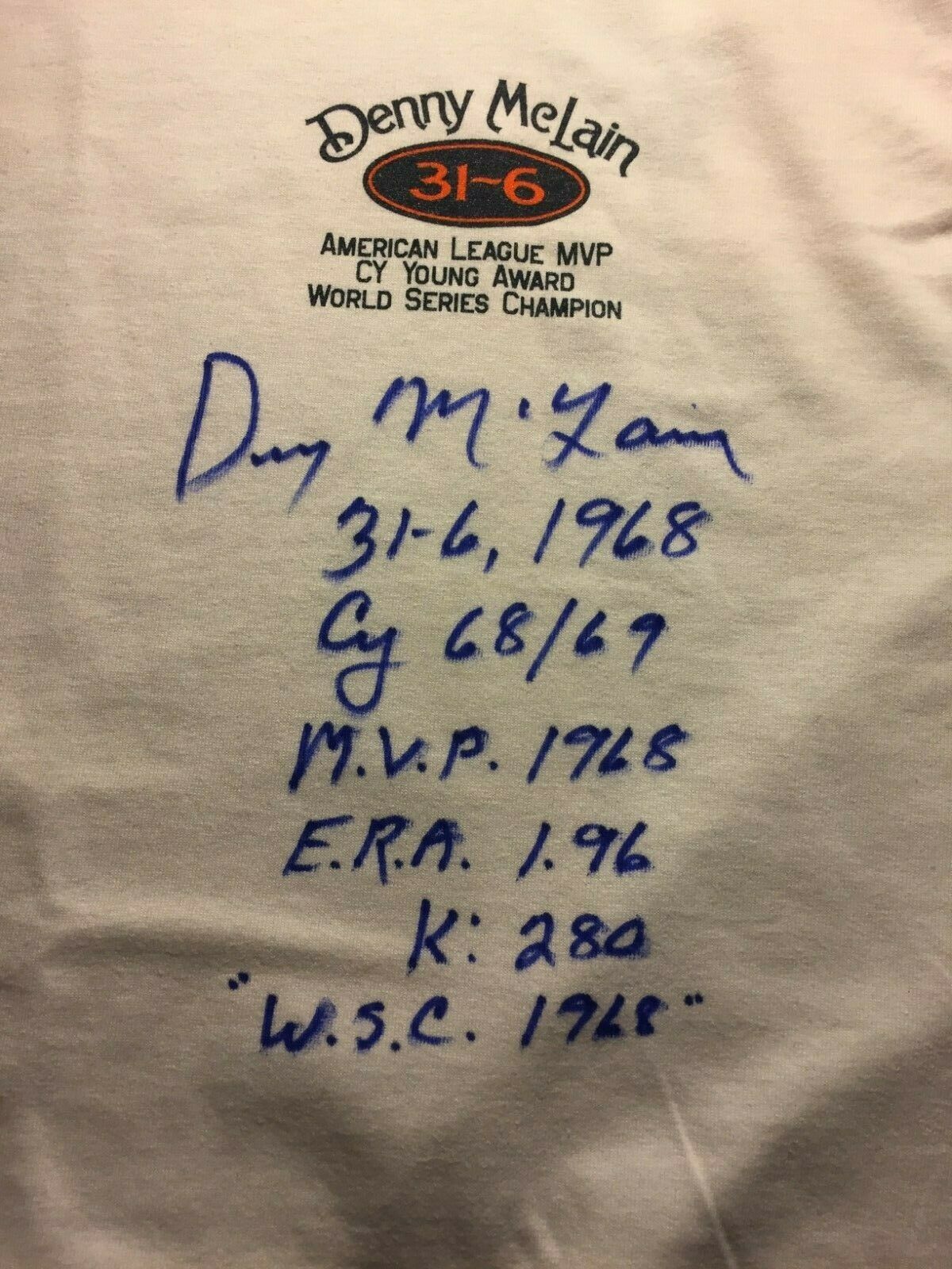 1968 Denny McLain Autographed Detroit Tigers Professional Model Home Jersey  (31 Win Cy Young & World Championship Season)(MEARS A9.5)(Detroit Tigers  LOA)